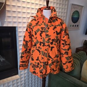 Vintage Johnson Garment Blaze Orange Camo Insulated Hunting Jacket USA Made Med